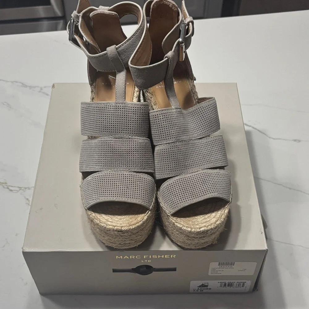 Marc Fisher Light Gray Wedge Sandals